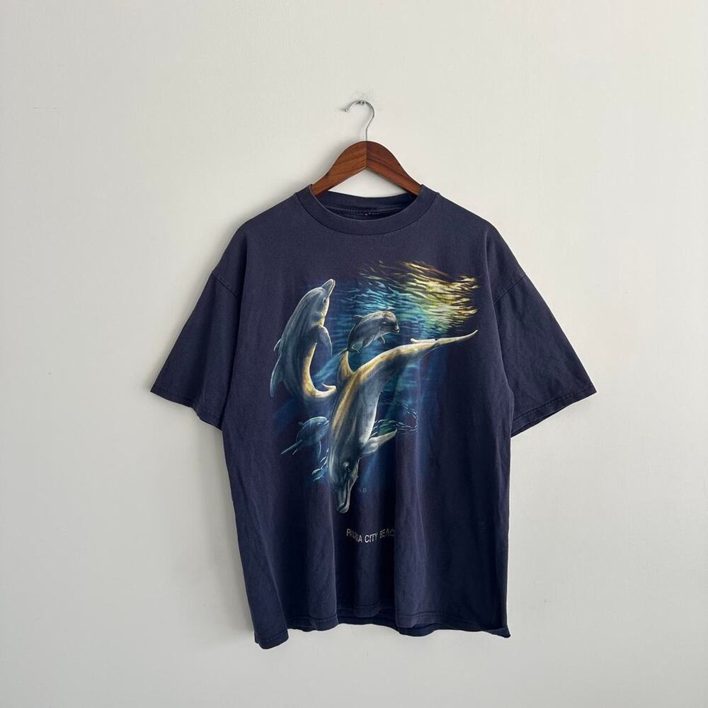 Vintage 90s Beach Dolphins Graphic Tee Size XL